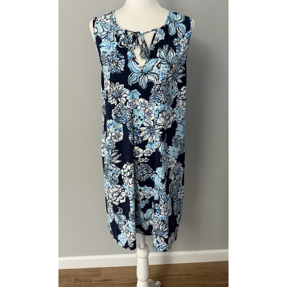 LILLY PULITZER Johanna Coverup Dress Pockets LOW TIDE NAVY BOUQUET ALL DAY NWT L